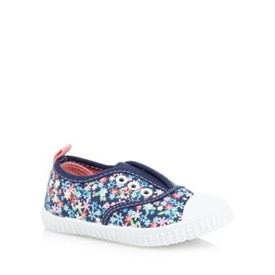 bluezoo Girls' navy floral print eyelet shoes